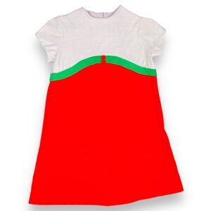 Vintage Girls 70s Winter Christmas Holiday Red Green Color Block Knit Dress 7 8